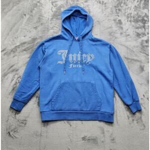 Juicy Couture Forever 21 Hoodie Womens S Blue Rhinestone Embroidered Pullover